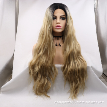 long ombre gold premium high quality afro kinky curly wholesale black women synthetic hair wigs lace front